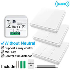 Interruptor de luz sem fio de 433 MHz sem fiação neutra e interruptor de painel de parede de 1/2/3 gangues liga/desliga 10 A 110 V 220 V receptor para ventilador de lâmpada