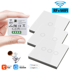 Wifi Tuya Mini Interruptor de Luz Inteligente 433MHZ Painel de Parede Sem Fio Interruptor de Toque 220V 10A Relé Funciona com Alexa Google Home Smart Life