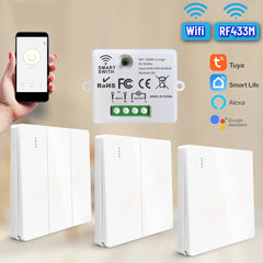 Tuya WiFi Smart Lighting Switch 433Mhz Wall Panel Switch On Off 220v Relay with Alexa Google Home Voice Control for Ceiling Lamp