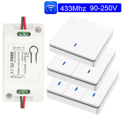 AC90-250V 10Amp Rf 433Mhz Wireless Push Button Smart Light Switch Remote Control 1CH RF Relay Receiver Transmitter for Fan Lamp