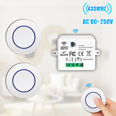 433MHz Controle Remoto Sem Fio Interruptor de Luz 10A 220V Relé Controlador Botão de pressão Painel de parede Interruptor Transmissor para Lâmpada LED Ventilador