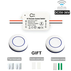 RF 433 Mhz Interruptor de luz sem fio Botão de pressão Interruptor de parede DC 12V 24V 36V 10A Transmissor de rádio Controle remoto ON OFF Led Porta elétrica