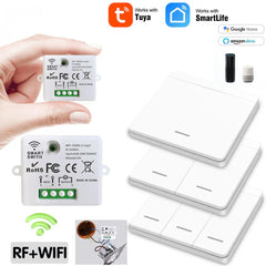 Mini Módulo WIFI Tuya Interruptor de Luz Inteligente Painel de Parede Botão Interruptor 433MHZ Controle Remoto Elétrico Sem Fio para Casa 220V 10A