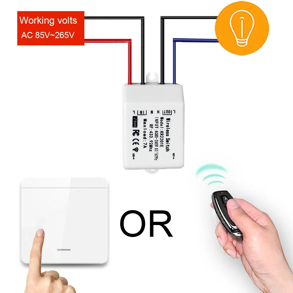 Interruptores de painel de parede sem fio de 433 MHz Controle elétrico para lâmpada de teto Ventilador Ledlight, receptor de relé de controle remoto RF AC 85-265 V