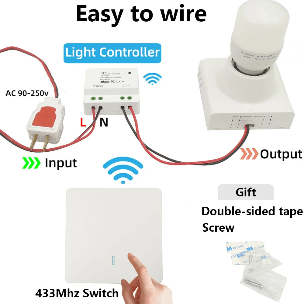 Interruptor inteligente sem fio Botão de pressão Interruptor de parede 433 MHz Remoto liga/desliga 220 V 10 A Receptor Aquecedores domésticos Lâmpada de teto LED