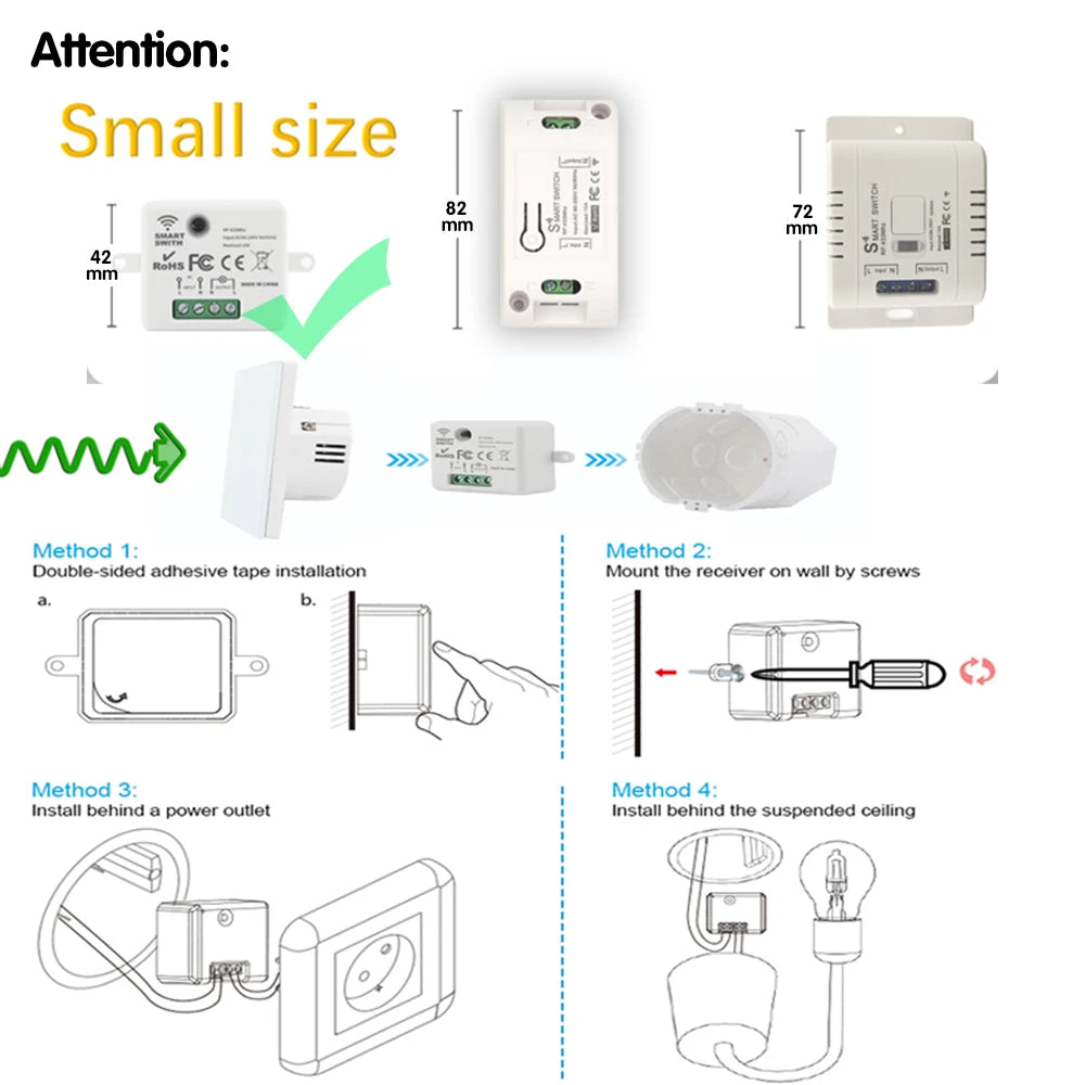 Wireless Mini Smart Light Switch Relay Receiver 220V 10A 433Mhz RF Remote Control Touch Button Wall Panels For Home Lamp Led Fan