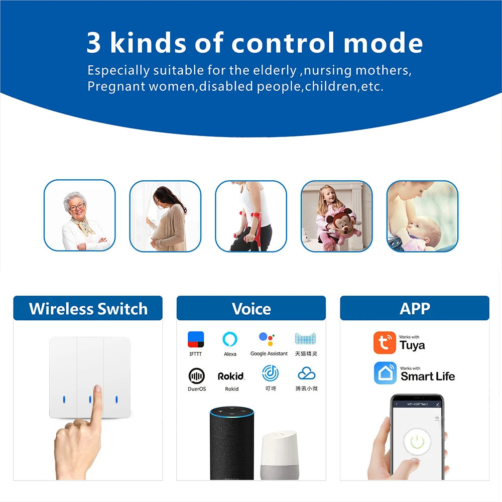 Controlador de interruptor de luz inteligente WIFI Tuya Smart Life 90V 250V 10A com Google Home Alexa Voice Timing Controller para lâmpada de teto