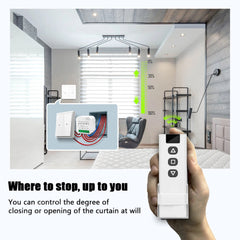 433MHz Wireless Curtain Switch Remote Control System AC 220V 10A rf Relay Receiver e Transmissor para Cortinas/Motores/Persianas