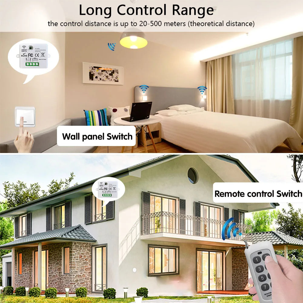 Light Switch Push Button Remote Control Wireless Wall Panels Switch Mini Remote Relay 220v 10a for Home Improvement Electric