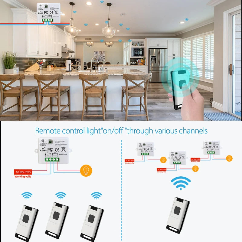 433 MHz Wireless Remote Control AC85V-220V 10A 1CH Relay Receiver and Push Button Transmitter for LED Light Lamp Fan Controller