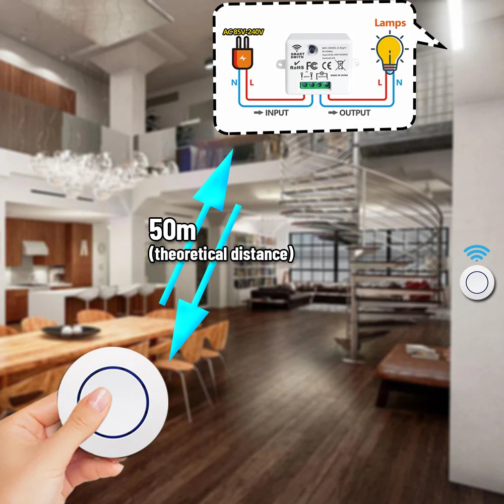 433MHz Controle Remoto Sem Fio Interruptor de Luz 10A 220V Relé Controlador Botão de pressão Painel de parede Interruptor Transmissor para Lâmpada LED Ventilador