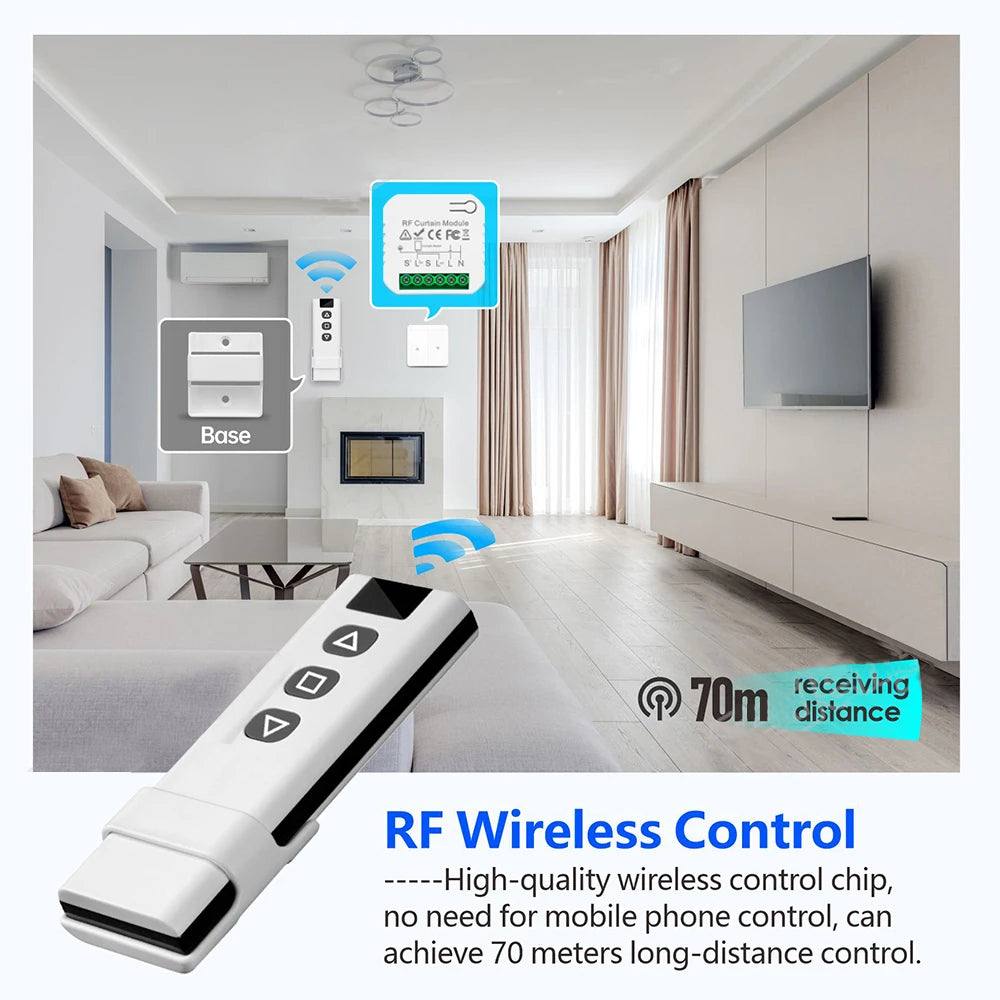 433MHz Wireless Curtain Switch Remote Control System AC 220V 10A rf Relay Receiver e Transmissor para Cortinas/Motores/Persianas