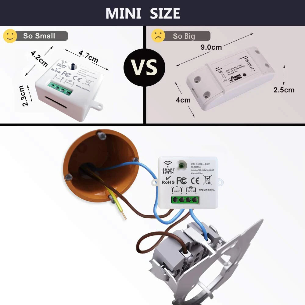 Mini Module WIFI Tuya Smart Light Switch Wall Panel Push Button Switch 433MHZ Wireless Electrical Home Remote Control 220V 10A