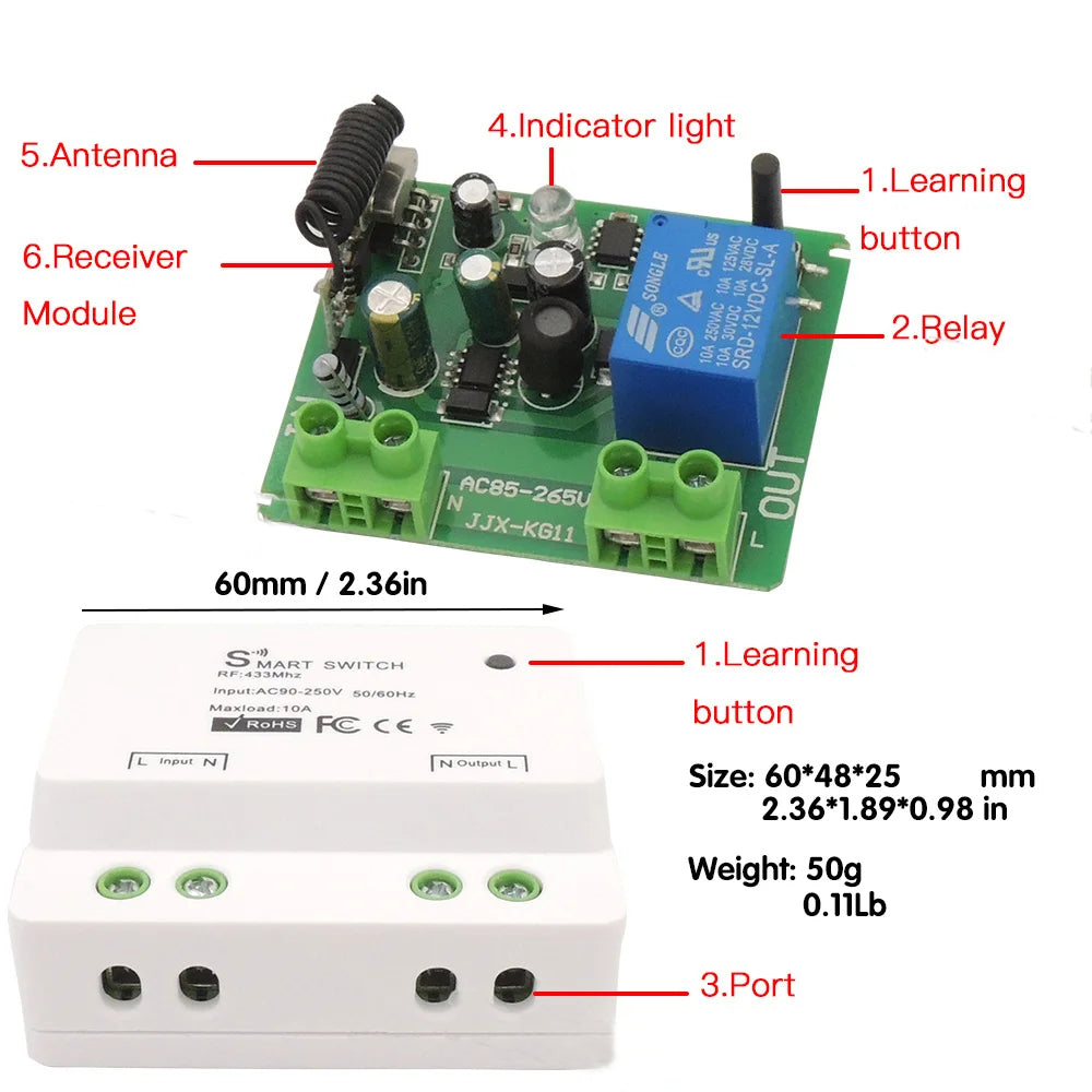 Interruptor inteligente sem fio Botão de pressão Interruptor de parede 433 MHz Remoto liga/desliga 220 V 10 A Receptor Aquecedores domésticos Lâmpada de teto LED