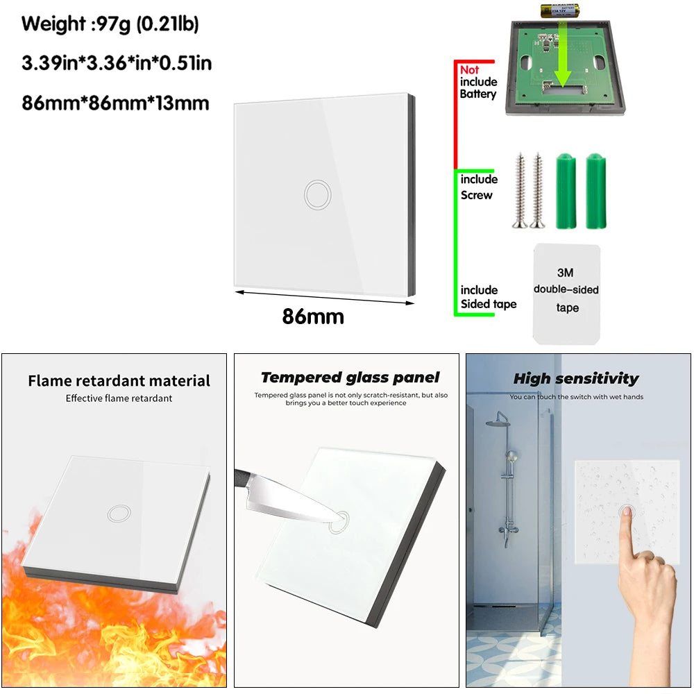 Wifi Tuya Mini Interruptor de Luz Inteligente 433MHZ Painel de Parede Sem Fio Interruptor de Toque 220V 10A Relé Funciona com Alexa Google Home Smart Life