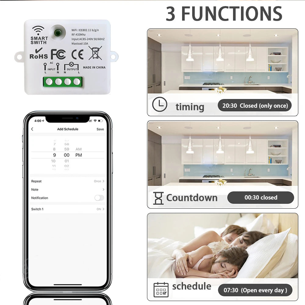 Interruptor de iluminação inteligente WiFi Tuya 433 MHz Painel de parede Interruptor liga/desliga 220 V Relé com Alexa Google Home Controle de voz para lâmpada de teto