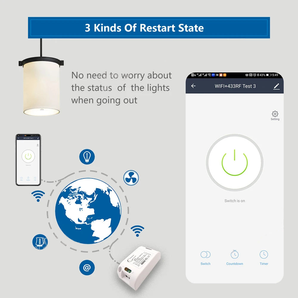 Interruptor de luz LED Tuya WiFi Smart Life APP DIY Relé RF Receptor, Controlador de contagem regressiva de voz via Google Home Alexa