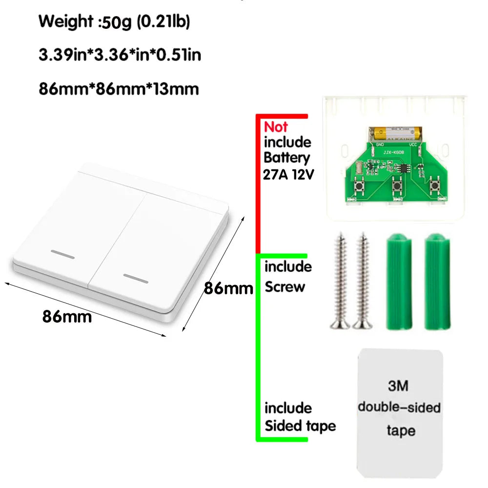 433Mhz Interruptor de luz sem fio Painel de parede Botão de pressão Interruptor AC 85V 250V Fácil instalação Receptor de rádio Uso para ventilador de lâmpada de teto