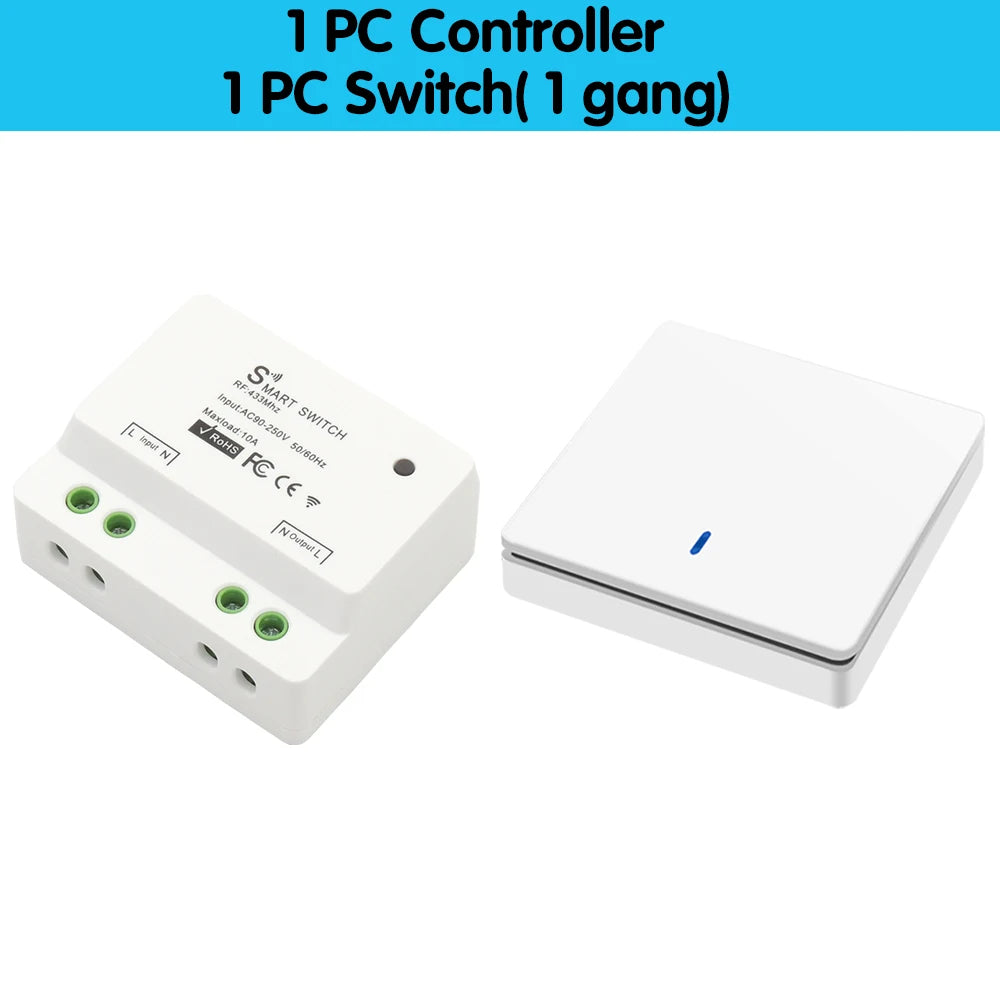 AC 85V-240V Smart Switch Light Wireless Push Button Wall Switch 433Mhz Remote on Off 220V 10A Receiver Home Heaters Ceiling Lamp LED