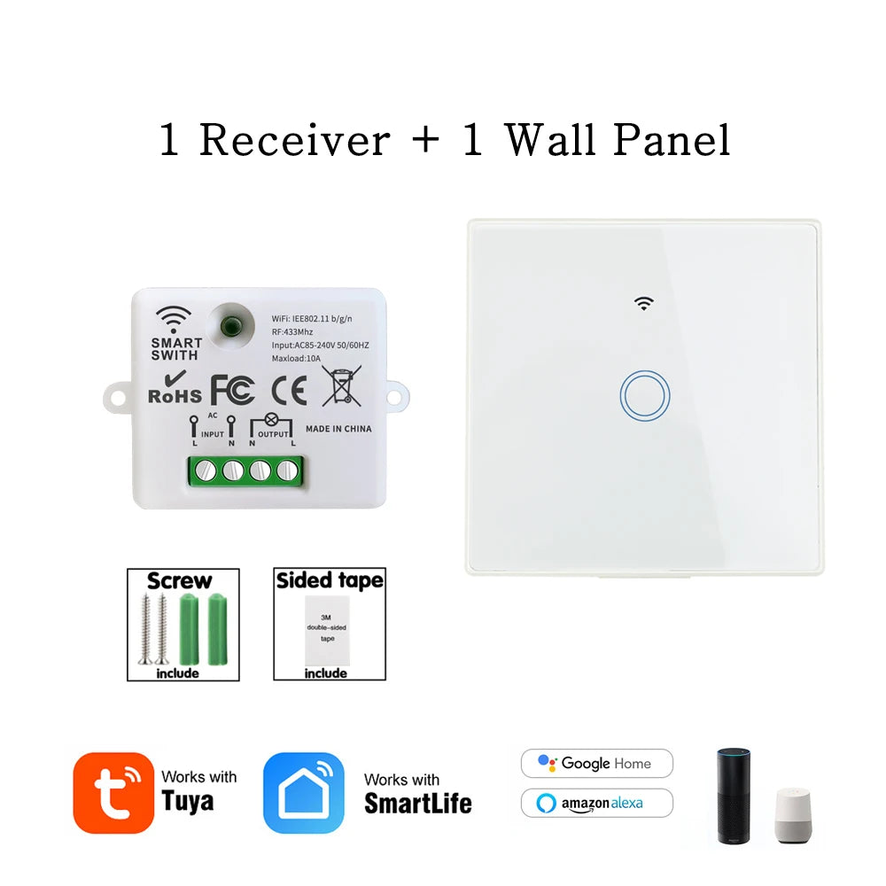 Interruptor inteligente sem fio Wifi Mini 220 V 10 A relé e controle remoto 433 MHz botão liga/desliga painel de parede funciona com Alexa Google Home