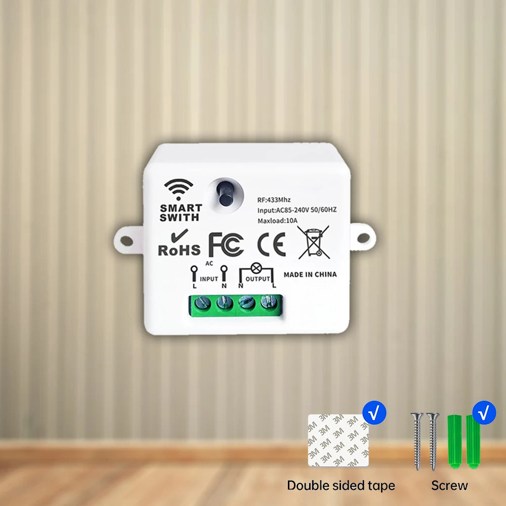 433MHz Controle Remoto Sem Fio Interruptor de Luz 10A 220V Relé Controlador Botão de pressão Painel de parede Interruptor Transmissor para Lâmpada LED Ventilador