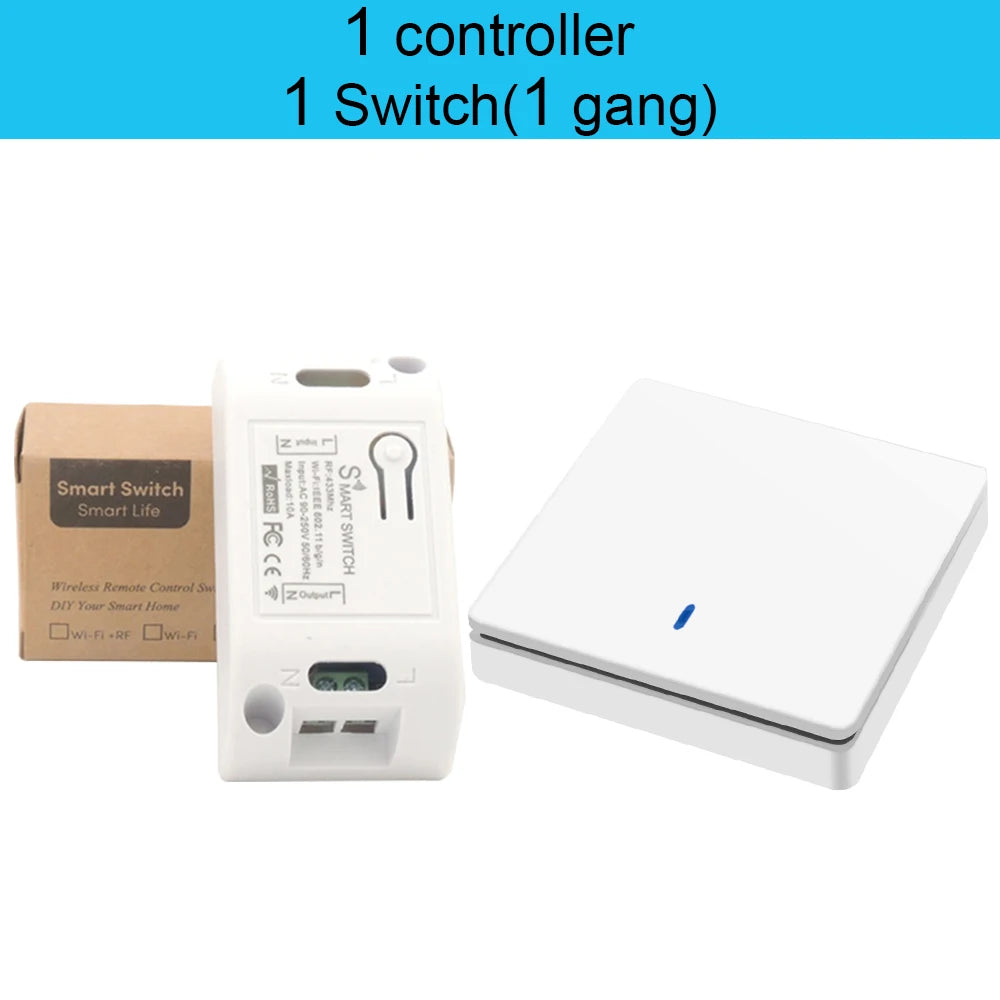 Tuya Wifi Smart life APP push button Smart Light Switch Wireless RF 433Mhz controler DIY Relay Timer Module Google Home Alexa