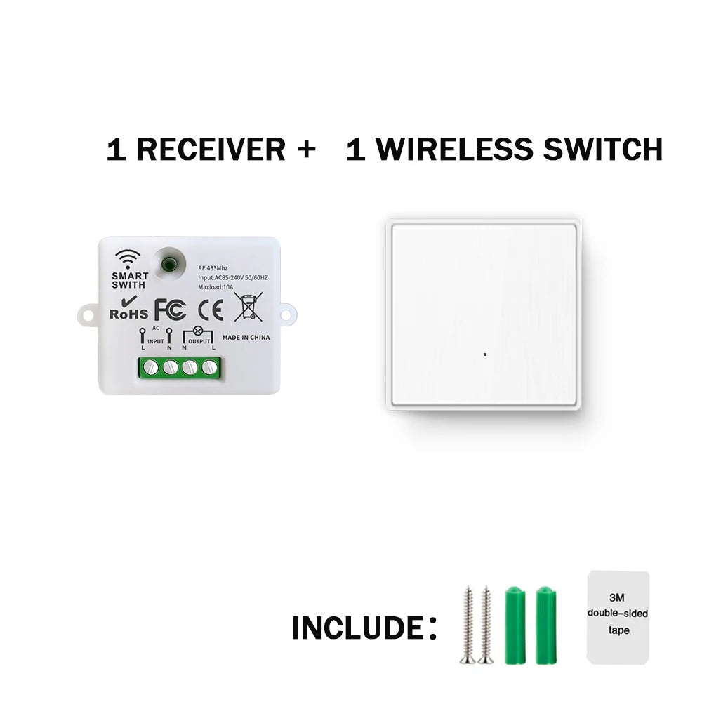 433Mhz Wireless Light Switch Without Neutral Wiring and 1/2/3gang Wall Panel Switch On Off 10A 110V 220V Receiver for Lamp Fan