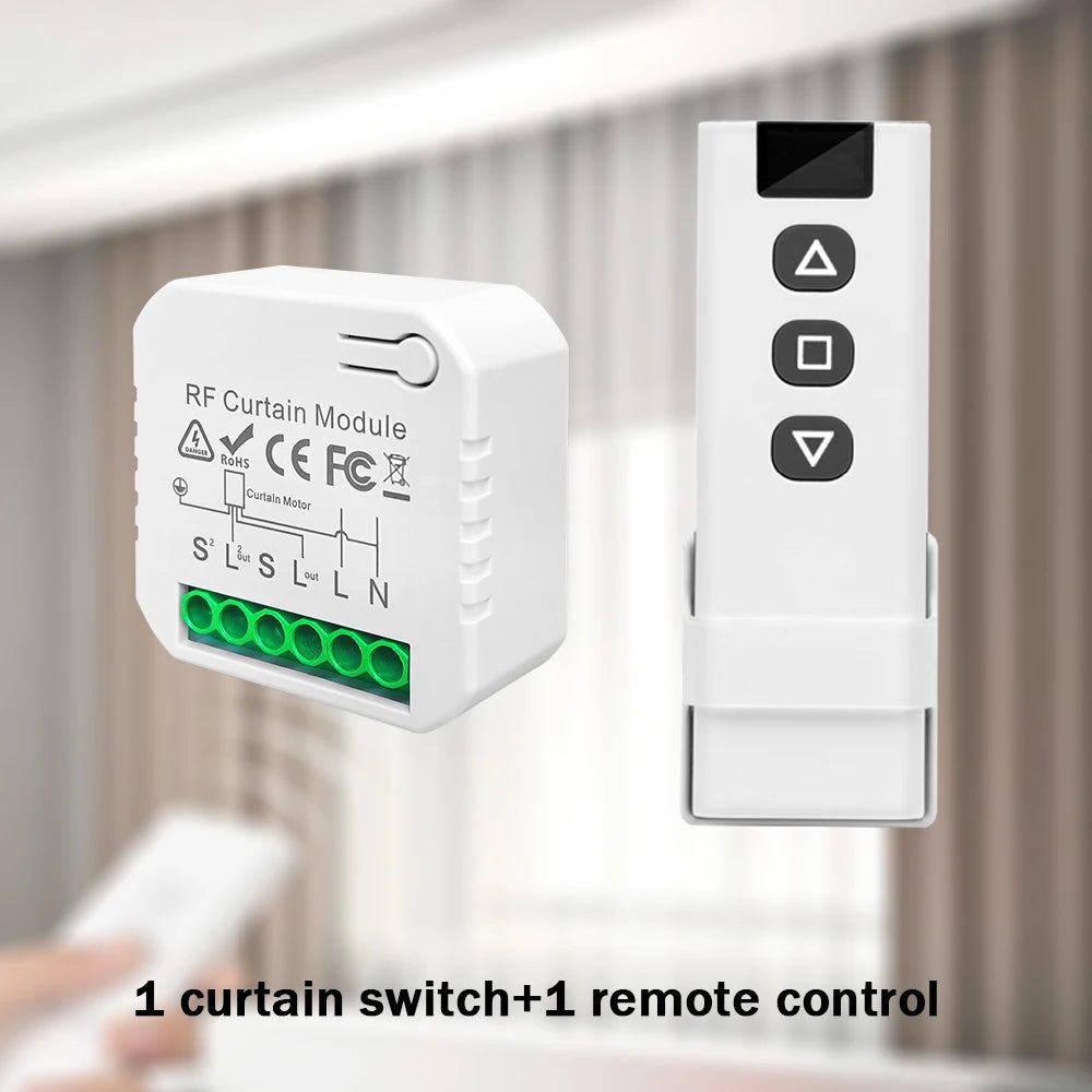 433MHz Wireless Curtain Switch Remote Control System AC 220V 10A rf Relay Receiver e Transmissor para Cortinas/Motores/Persianas