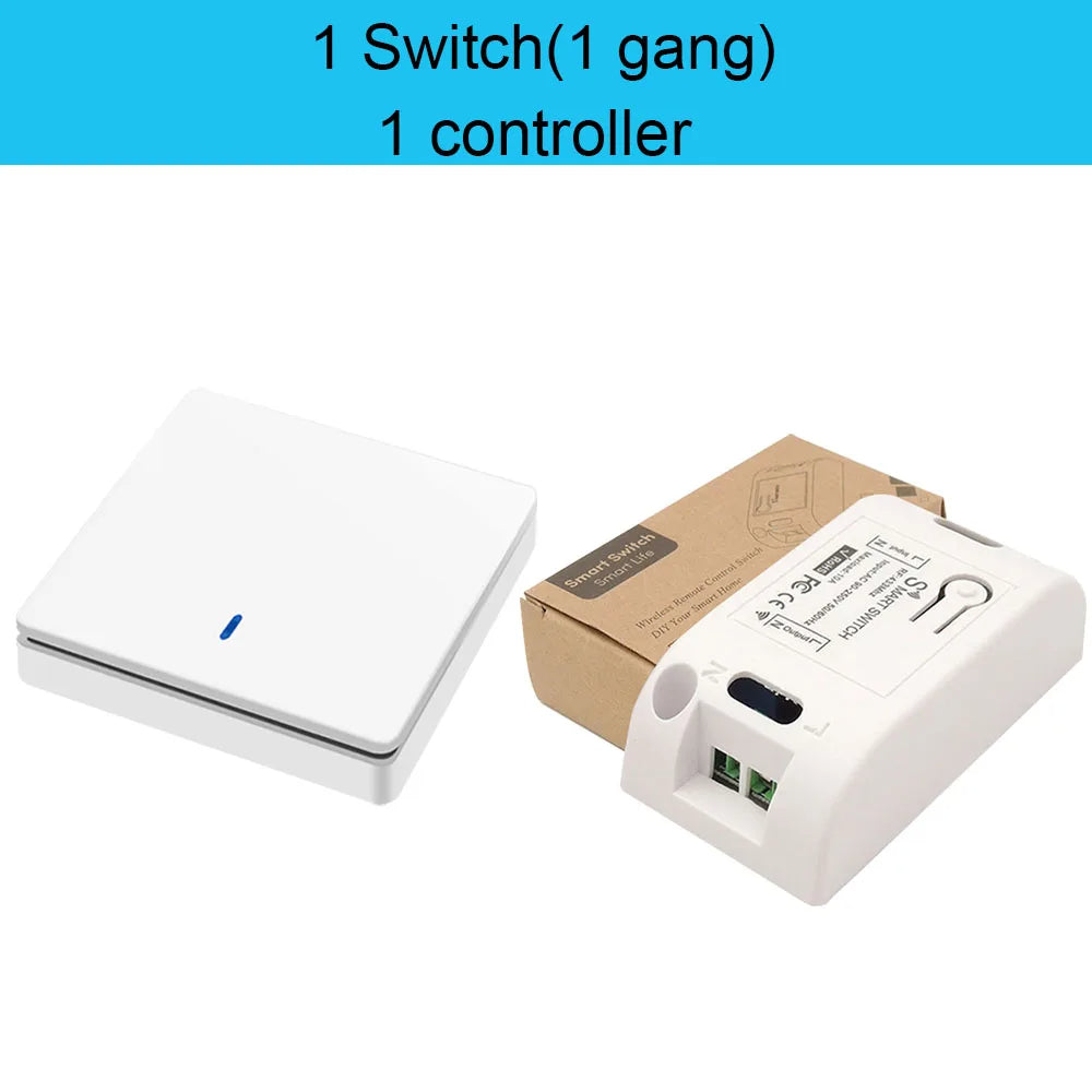 Rf 433Mhz Botão de pressão sem fio Interruptor de luz inteligente Controle remoto 90-250V 10Amp 1CH Relé RF Receptor Transmissor para lâmpada de ventilador