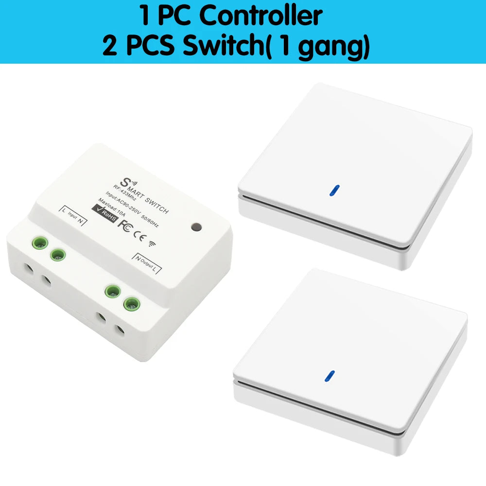 Interruptor inteligente sem fio Botão de pressão Interruptor de parede 433 MHz Remoto liga/desliga 220 V 10 A Receptor Aquecedores domésticos Lâmpada de teto LED