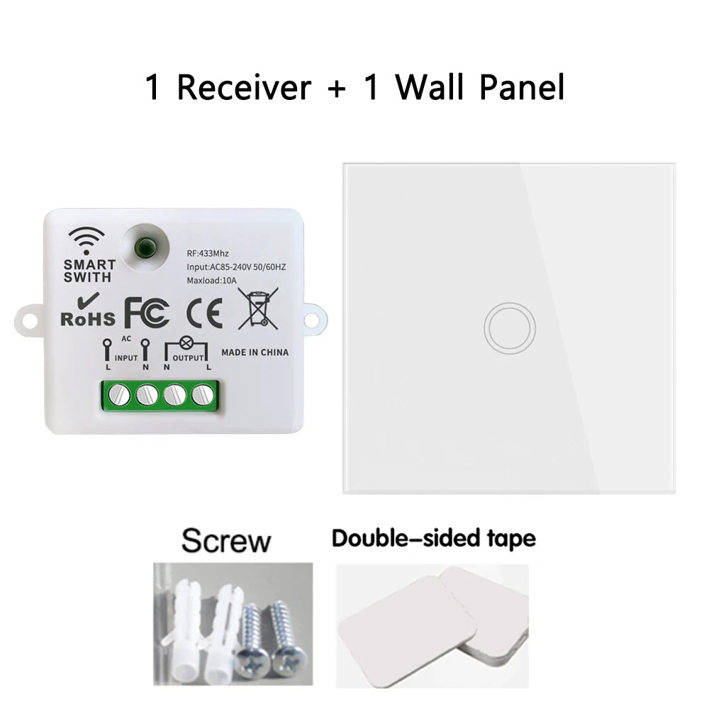 Wireless Mini Smart Light Switch Relay Receiver 220V 10A 433Mhz RF Remote Control Touch Button Wall Panels For Home Lamp Led Fan