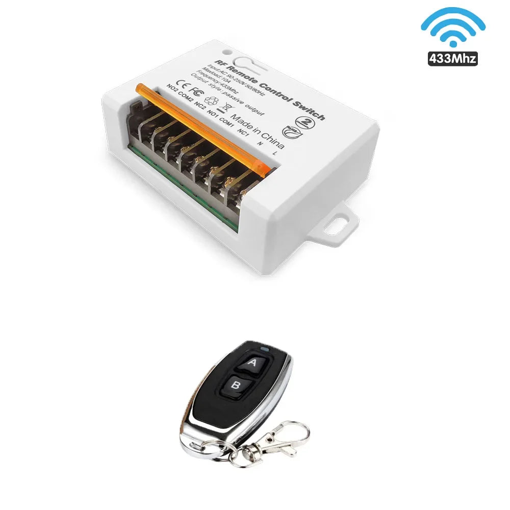 EunnacoTop RF 433 Mhz Controle Remoto Sem Fio Interruptor Relé 220v 2 Canais Grande Porta de Fiação Receptor para Motor Porta de Garagem