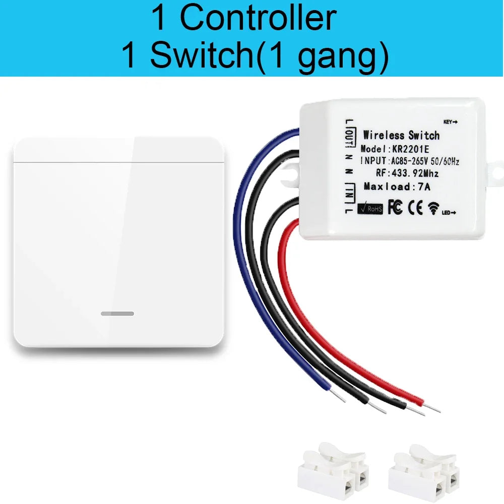 Interruptores de painel de parede sem fio de 433 MHz Controle elétrico para lâmpada de teto Ventilador Ledlight, receptor de relé de controle remoto RF AC 85-265 V