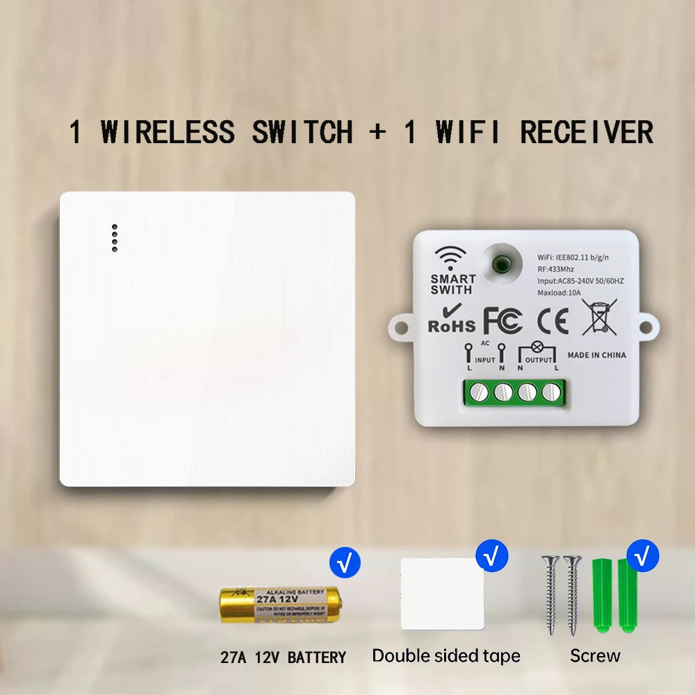 Interruptor de iluminação inteligente WiFi Tuya 433 MHz Painel de parede Interruptor liga/desliga 220 V Relé com Alexa Google Home Controle de voz para lâmpada de teto