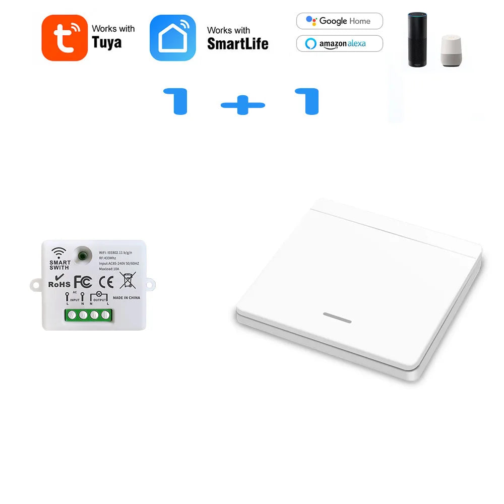 Mini Módulo WIFI Tuya Interruptor de Luz Inteligente Painel de Parede Botão Interruptor 433MHZ Controle Remoto Elétrico Sem Fio para Casa 220V 10A