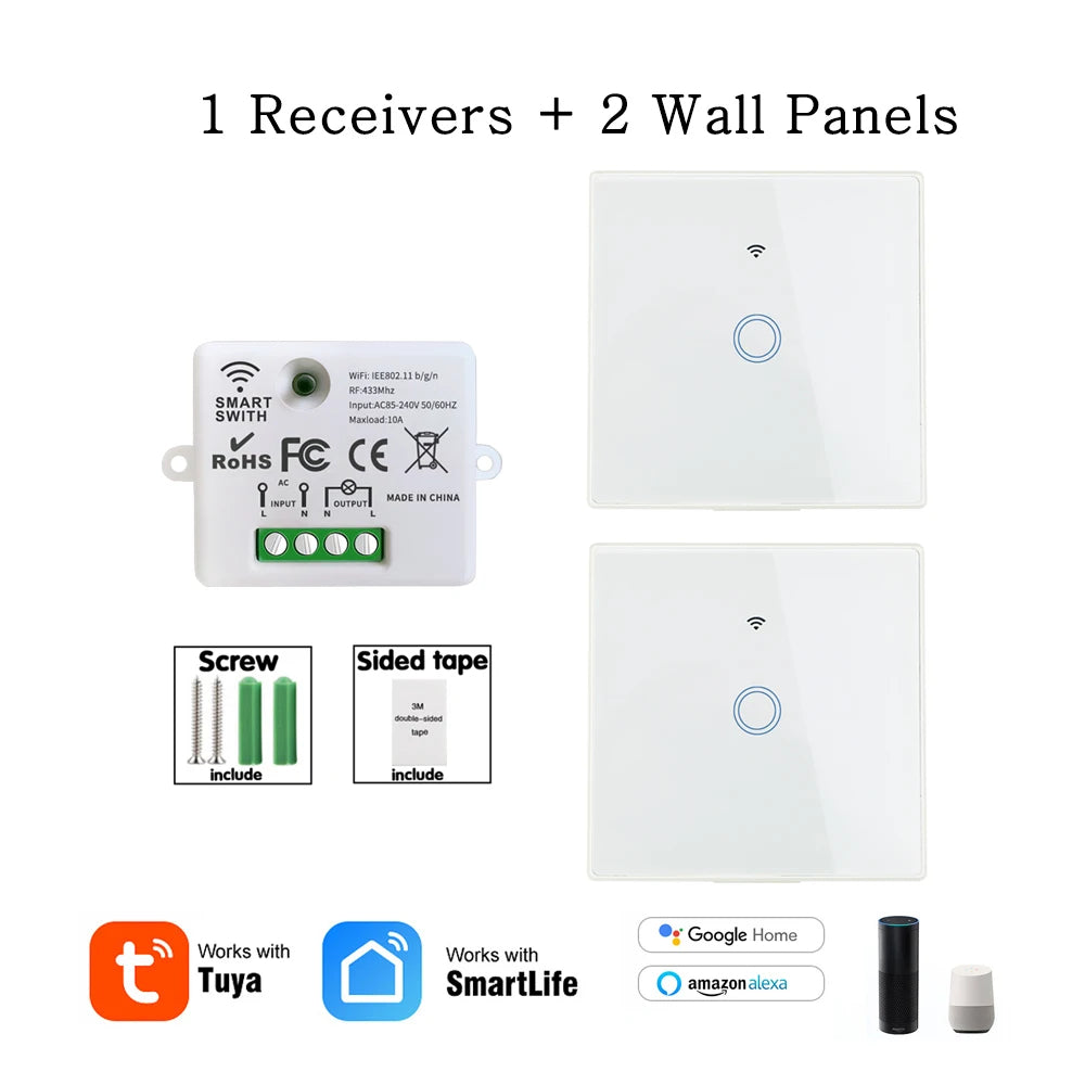 Interruptor inteligente sem fio Wifi Mini 220 V 10 A relé e controle remoto 433 MHz botão liga/desliga painel de parede funciona com Alexa Google Home