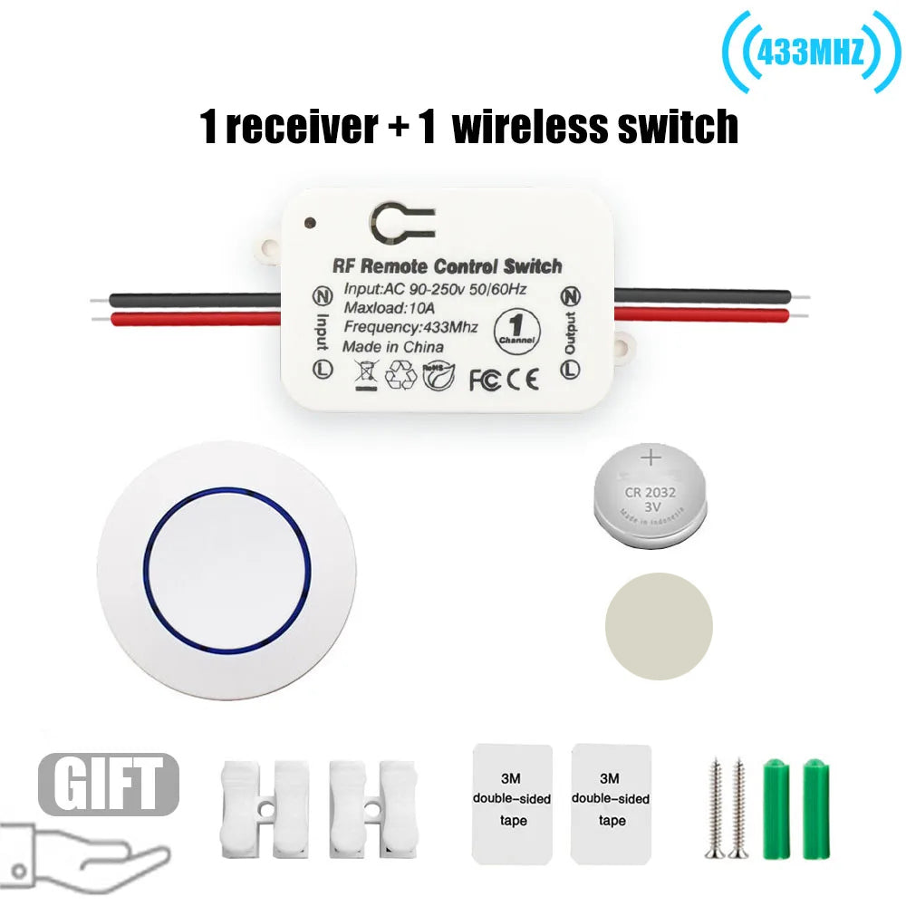 AC 90-250V 433Mhz RF Wireless Smart Light Switch 10A Interrupteur And Push Button Switch Transmitter for Led Door Home Appliance