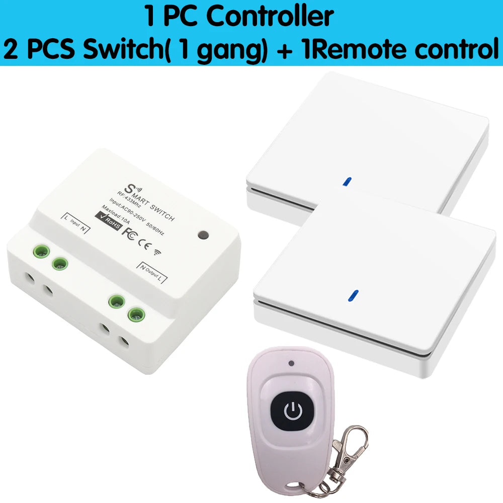 AC 85V-240V Smart Switch Light Wireless Push Button Wall Switch 433Mhz Remote on Off 220V 10A Receiver Home Heaters Ceiling Lamp LED