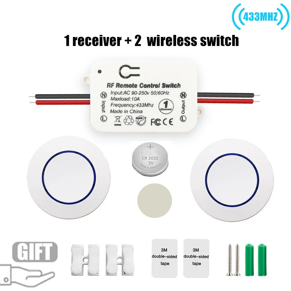 AC 90-250V 433Mhz RF Wireless Smart Light Switch 10A Interrupteur And Push Button Switch Transmitter for Led Door Home Appliance