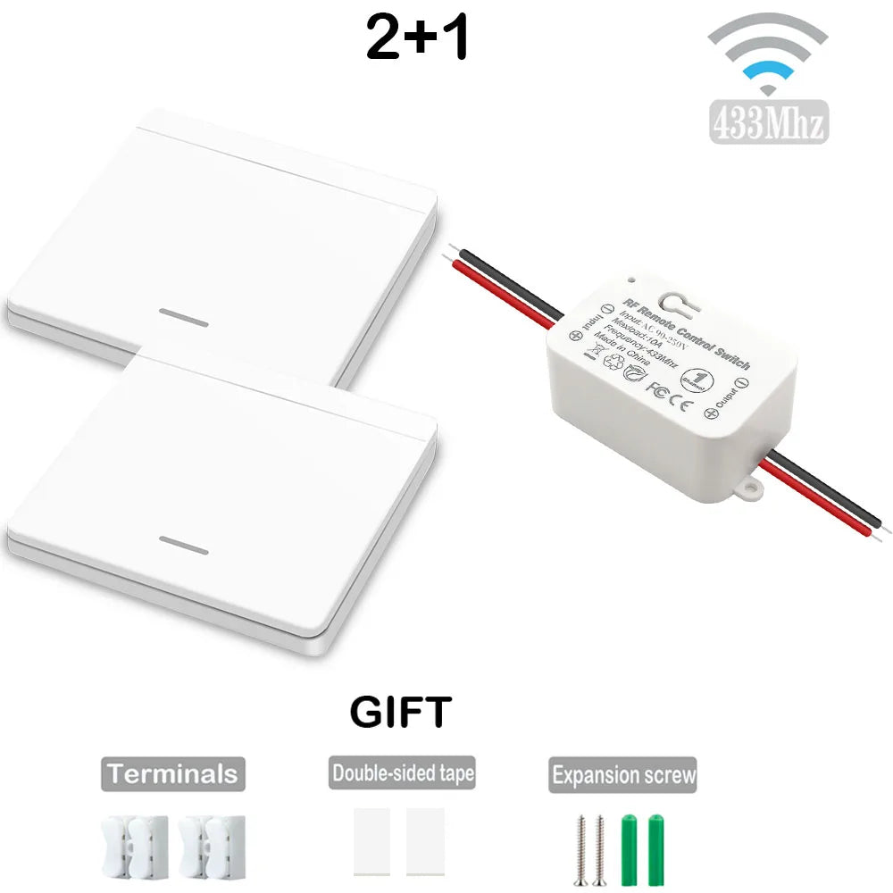 433Mhz Interruptor de luz sem fio Painel de parede Botão de pressão Interruptor AC 85V 250V Fácil instalação Receptor de rádio Uso para ventilador de lâmpada de teto