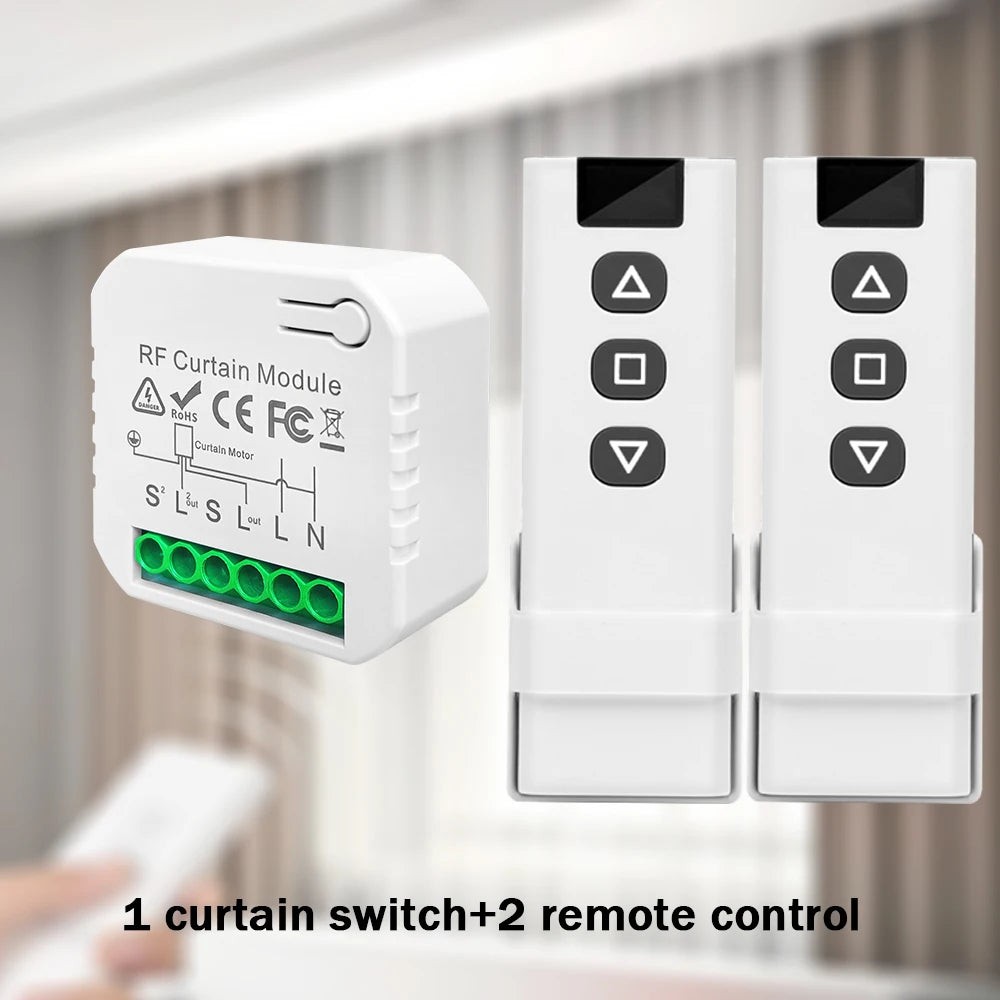 433MHz Wireless Curtain Switch Remote Control System AC 220V 10A rf Relay Receiver e Transmissor para Cortinas/Motores/Persianas