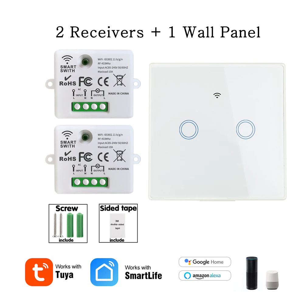 Interruptor inteligente sem fio Wifi Mini 220 V 10 A relé e controle remoto 433 MHz botão liga/desliga painel de parede funciona com Alexa Google Home