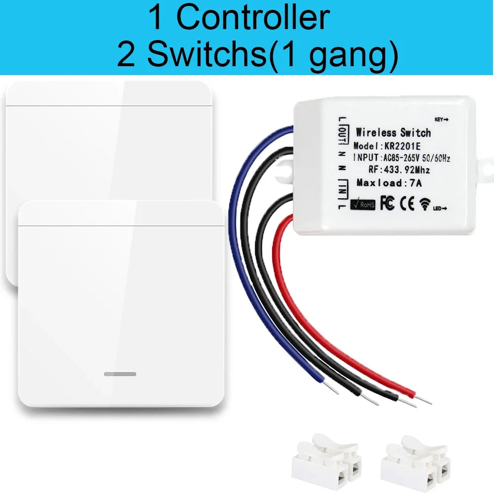 Interruptores de painel de parede sem fio de 433 MHz Controle elétrico para lâmpada de teto Ventilador Ledlight, receptor de relé de controle remoto RF AC 85-265 V