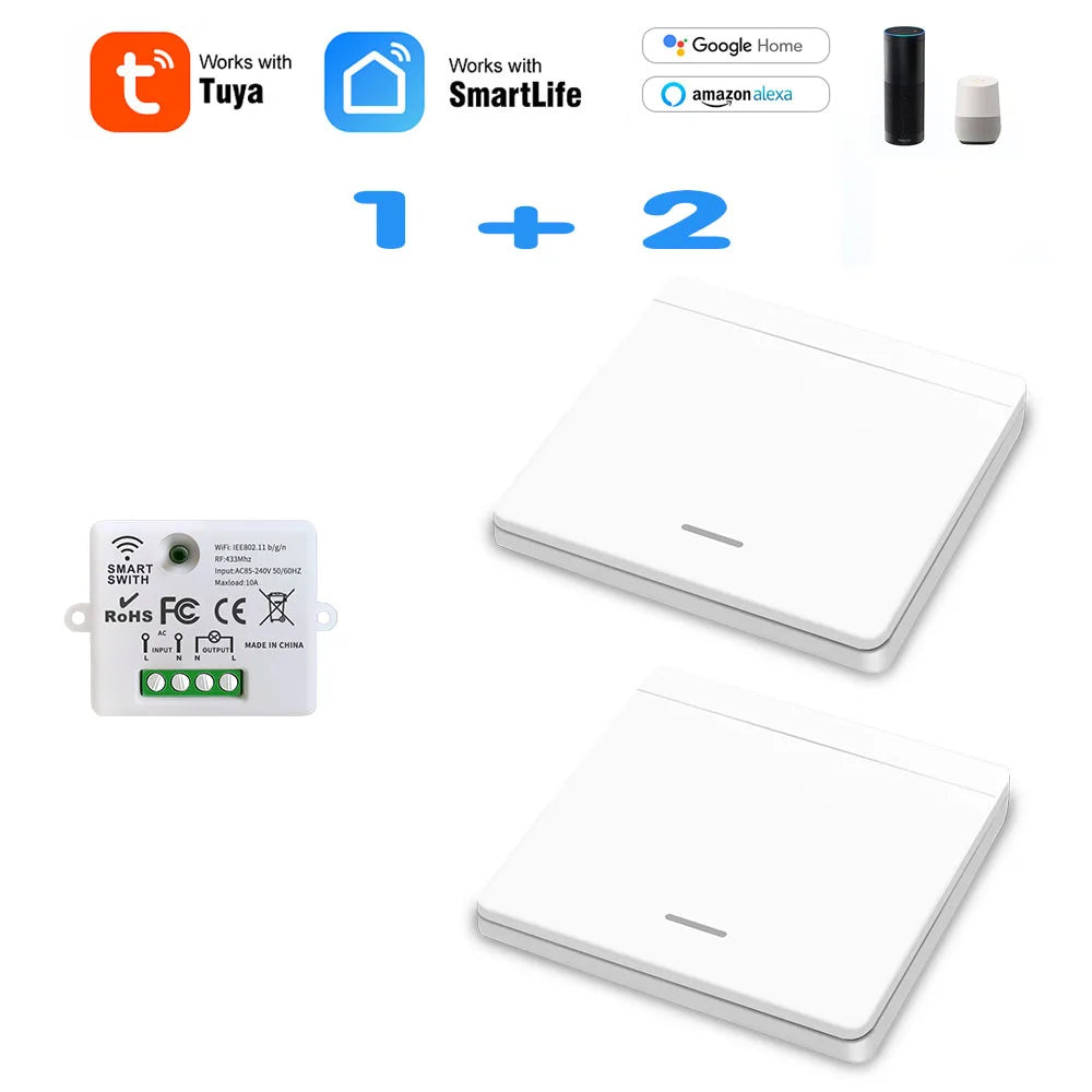 Mini Módulo WIFI Tuya Interruptor de Luz Inteligente Painel de Parede Botão Interruptor 433MHZ Controle Remoto Elétrico Sem Fio para Casa 220V 10A