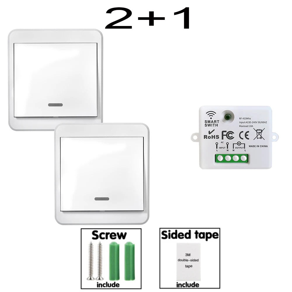 Interruptor de luz Botão de pressão Controle remoto Painéis de parede sem fio Interruptor Mini relé remoto 220v 10a para melhoria da casa Elétrica