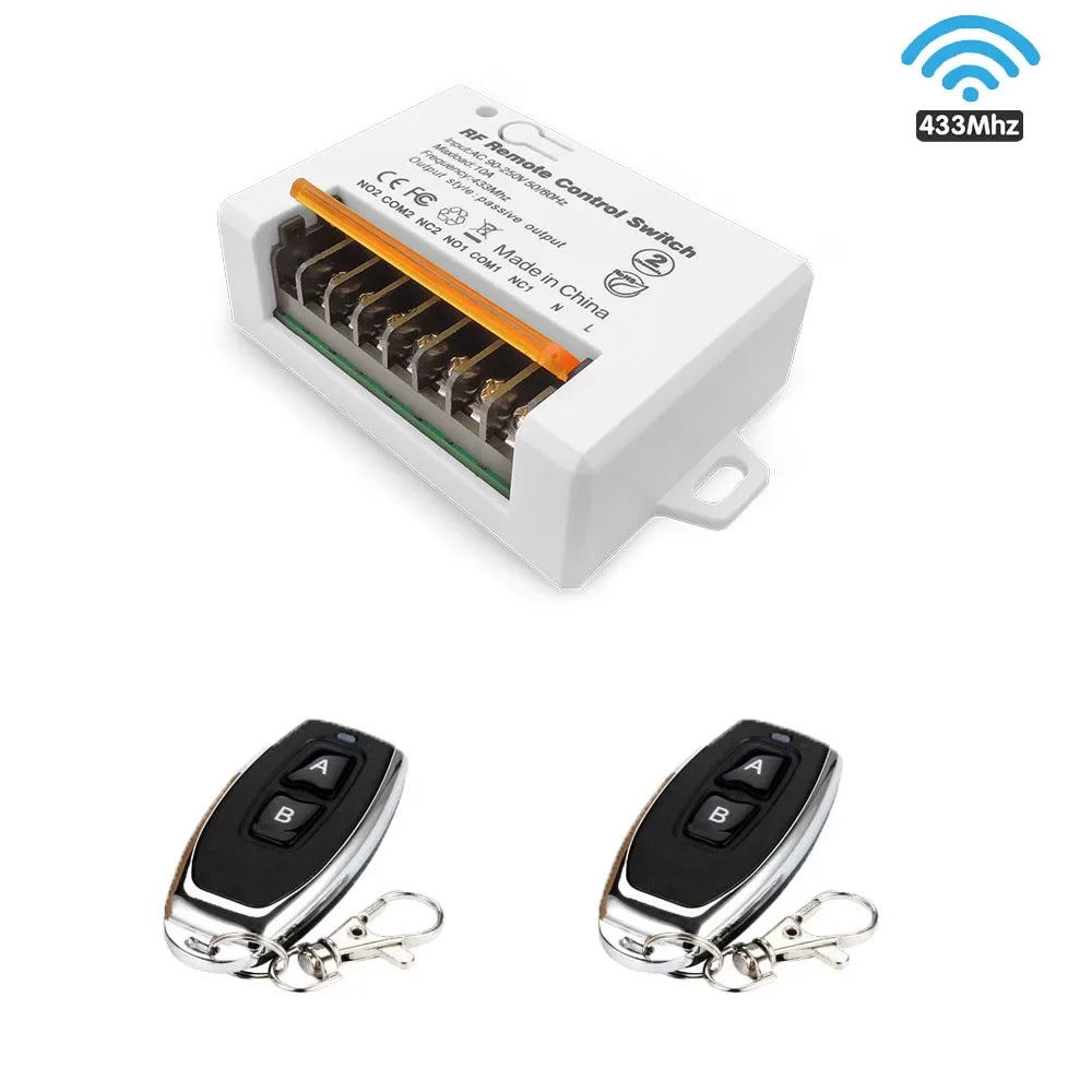 EunnacoTop RF 433 Mhz Controle Remoto Sem Fio Interruptor Relé 220v 2 Canais Grande Porta de Fiação Receptor para Motor Porta de Garagem