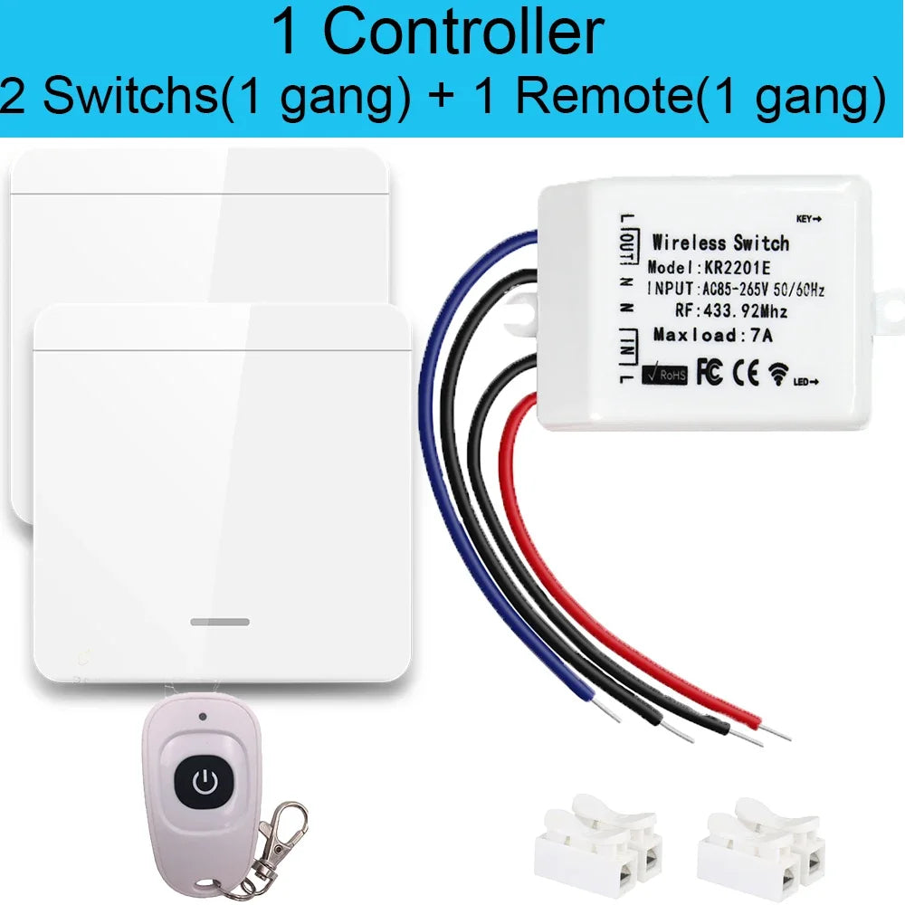 Interruptores de painel de parede sem fio de 433 MHz Controle elétrico para lâmpada de teto Ventilador Ledlight, receptor de relé de controle remoto RF AC 85-265 V