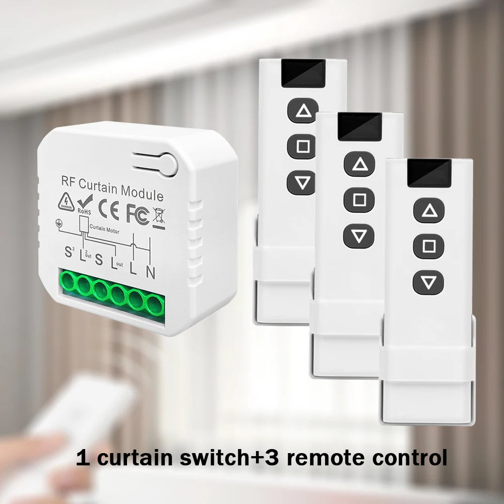 433MHz Wireless Curtain Switch Remote Control System AC 220V 10A rf Relay Receiver e Transmissor para Cortinas/Motores/Persianas