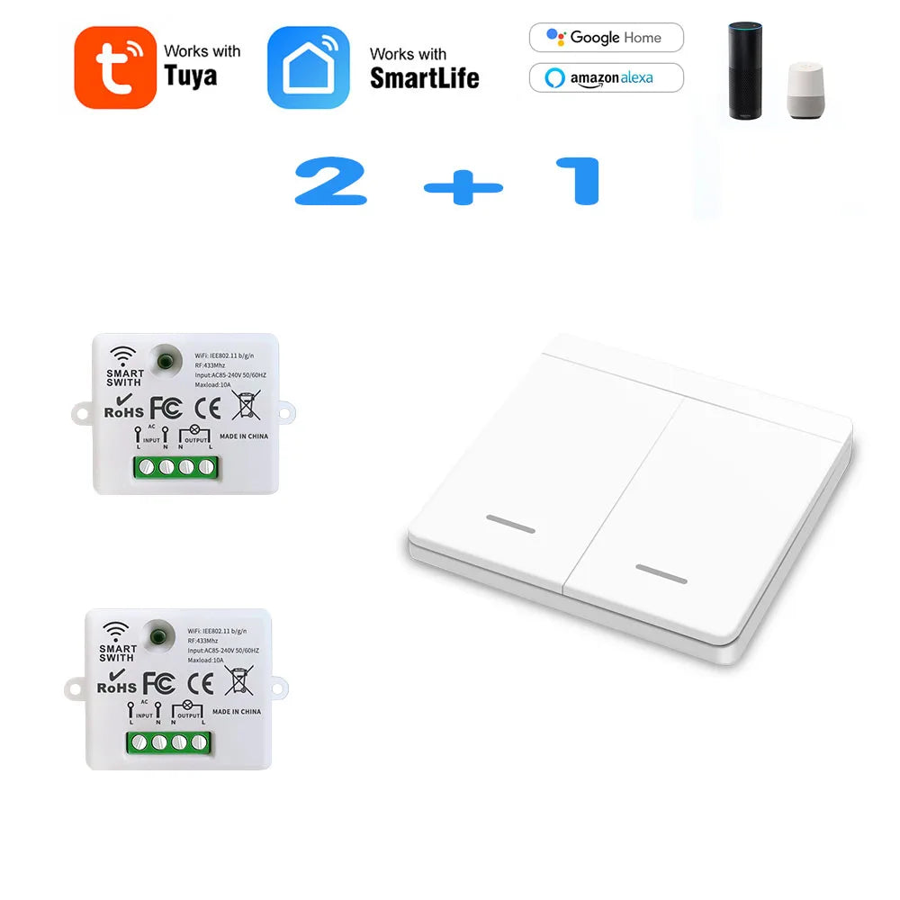 Mini Módulo WIFI Tuya Interruptor de Luz Inteligente Painel de Parede Botão Interruptor 433MHZ Controle Remoto Elétrico Sem Fio para Casa 220V 10A