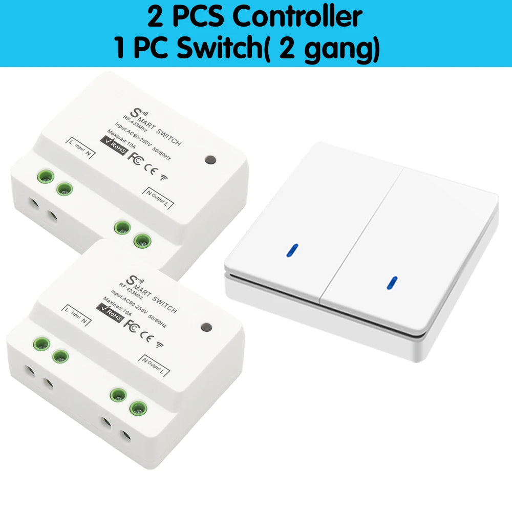 Interruptor inteligente sem fio Botão de pressão Interruptor de parede 433 MHz Remoto liga/desliga 220 V 10 A Receptor Aquecedores domésticos Lâmpada de teto LED